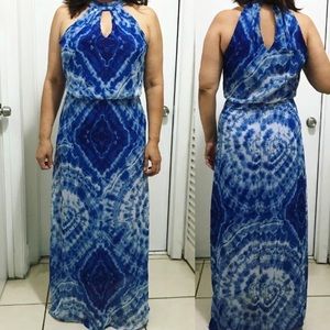 Bisou Bisou blue and white chiffon maxi dress